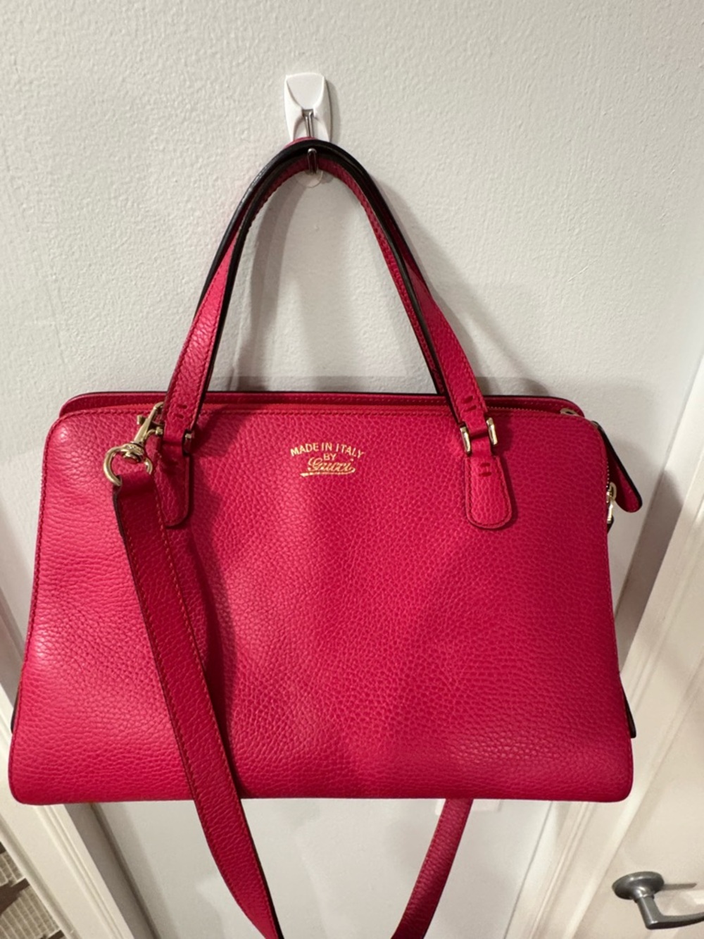Gucci Hot Pink Pebbled Leather Satchel with Gold Logo